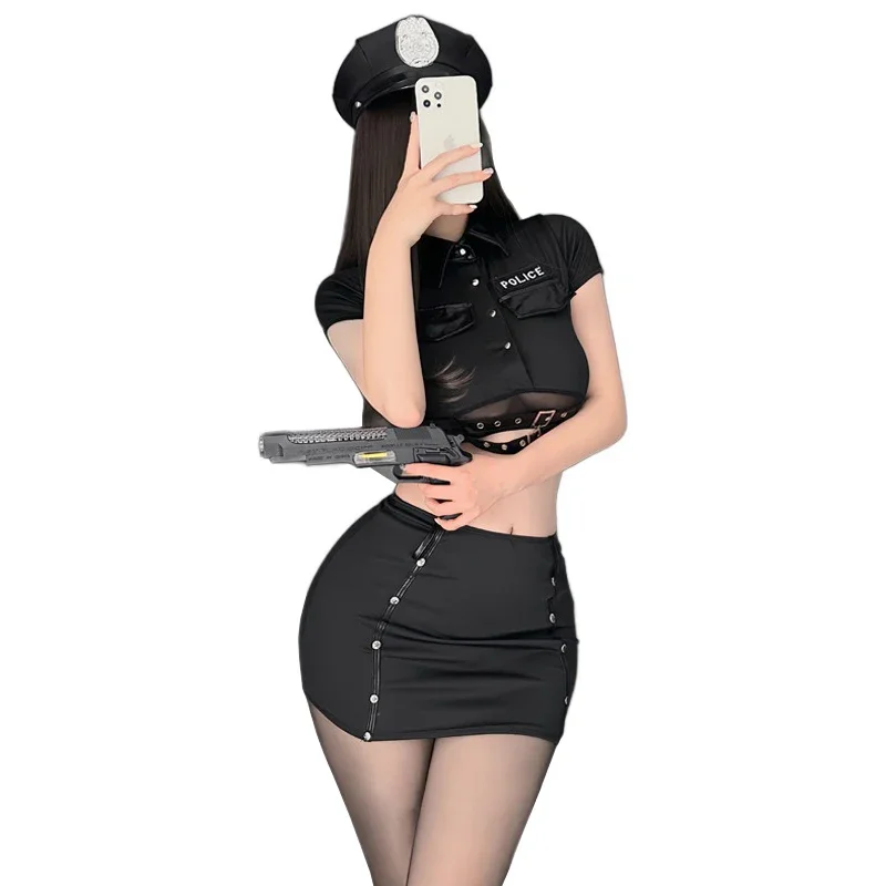 Сексуальная женская черная полицейская форма полицейский женский костюм для