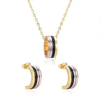 gd luxury 2022 new trend korean titanium steel gold color waterproof collarbone necklaceearrings set for women jewelry gift