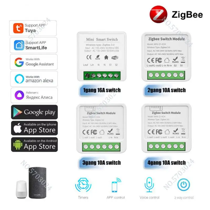 

Умный выключатель Zigbee Tuya 1/2/3/4, двухсторонний, с таймером