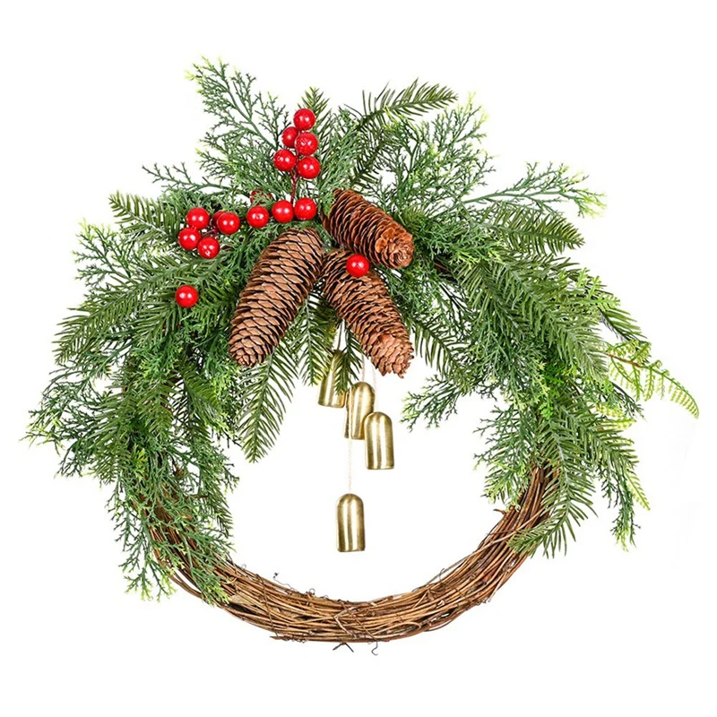 

Farmhouse Christmas Wreaths for Front Door, 15.7 Inch Rattan Wreaths for Decorating Christmas, 2021 Golden Bells Hang