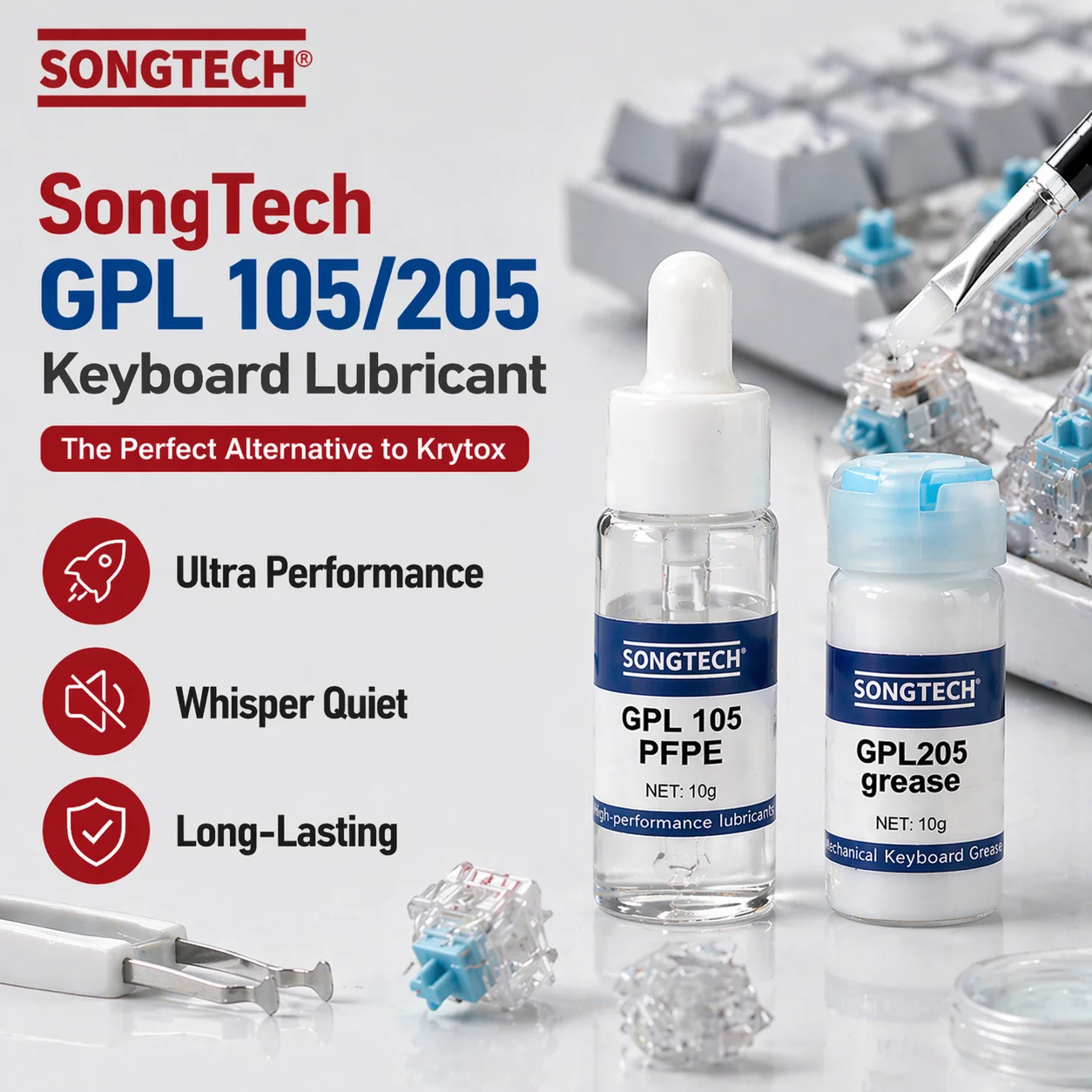 Фото Смазка Songtech Krytox GPL 105 и фторсодержащая смазка GPL 205: Премиальная смазка для клавиатур и прецизионных инструментов №1