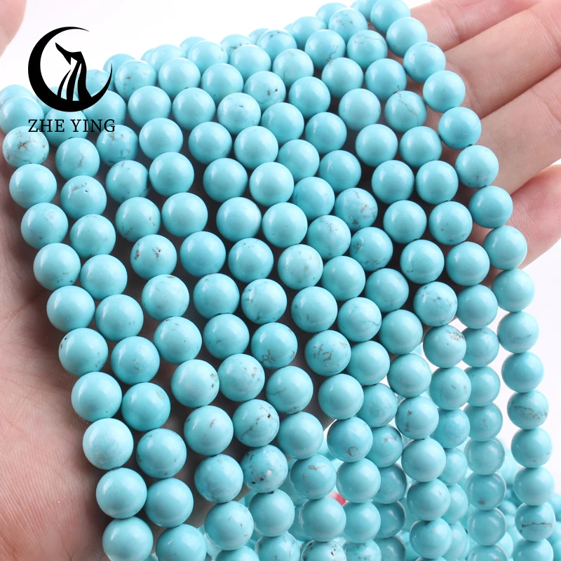 

New 100% Natural Stone Blue Turquoises Stone Round Loose Beads For Jewelry Making DIY Bracelets Earrings Accessorie 15" 6 8 10MM