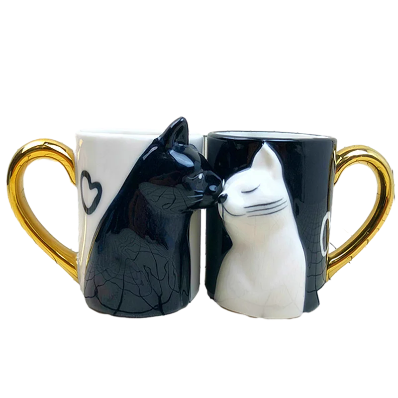 

2pcs Cute Kiss Cat Cups Couple Ceramic Mugs Married Couples Anniversary Morning mug Milk Coffee Tea Breakfast Valentines Day