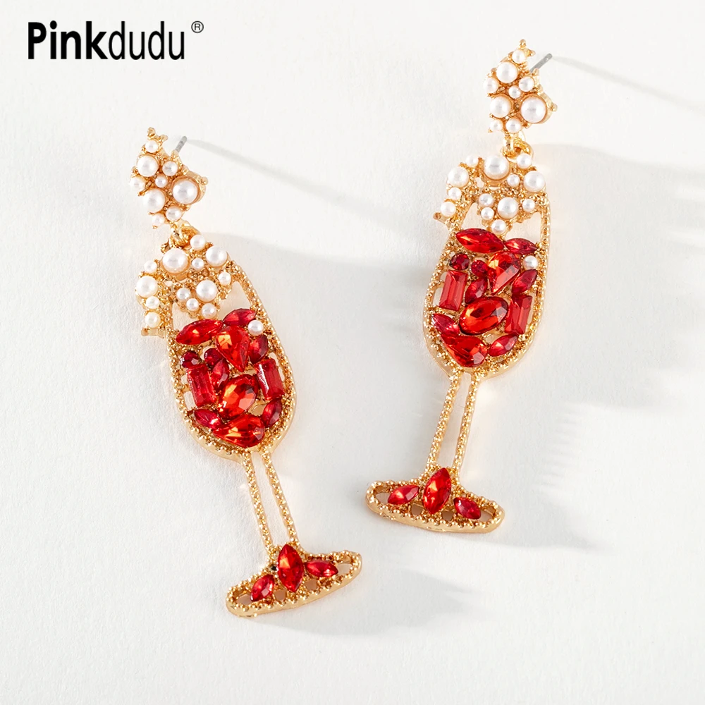 

Pinkdudu Fashion Champagne Glasses Drop Earrings Elegant Personality Imitation Pearl Alloy Earring for Women Jewelry PD983