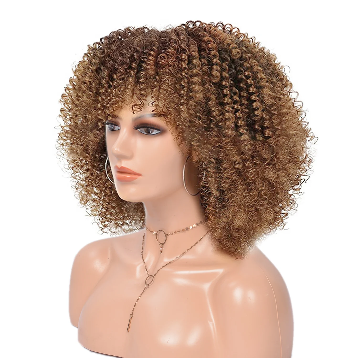

Synthetic Shoulder Length Wig Afro Kinky Curly Hair Wig With Bangs Short Hair Wigs Ombre Women Wigs Brown Blonde Purple Glueless