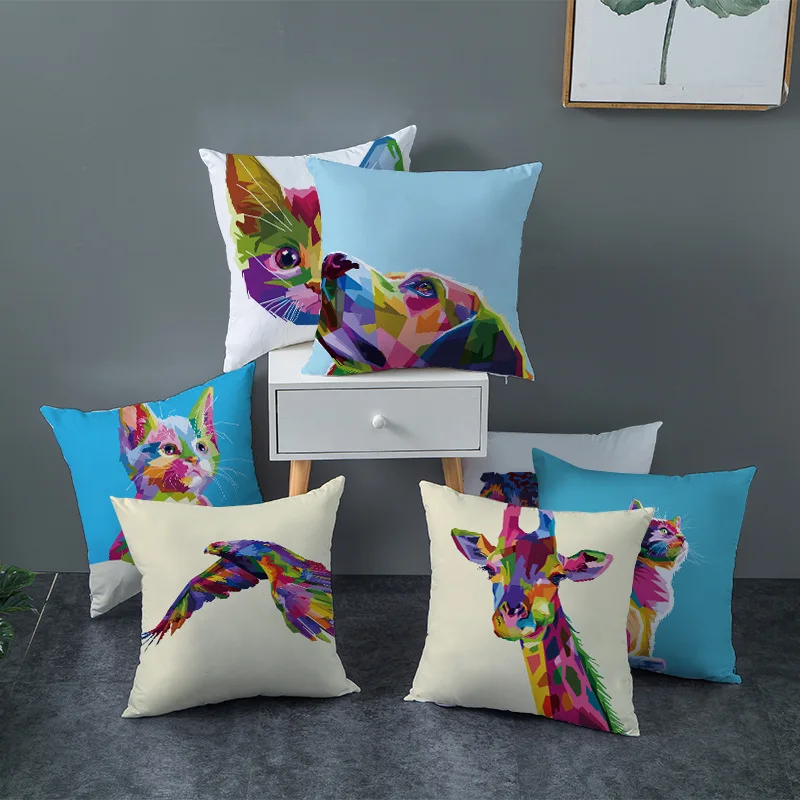 

Animal Cat Print Pattern Decorative Home Pillowcase Square Office Decor Cushion Cover