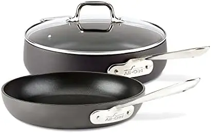 

Nonstick Hard Anodized Fry Saute Pan Set, 10" and 4QT w/Lid, Black