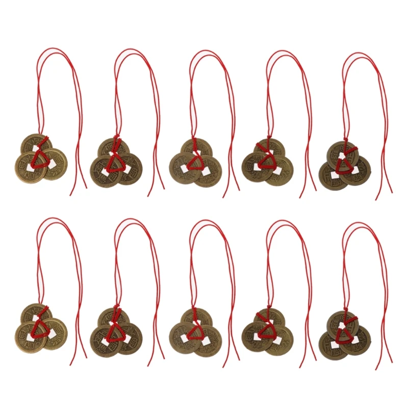 

10Pcs Chinese Fortune Coins Feng Shui Coins I-Ching Coins Kit Traditional Coins with Red String for Wealth and Success
