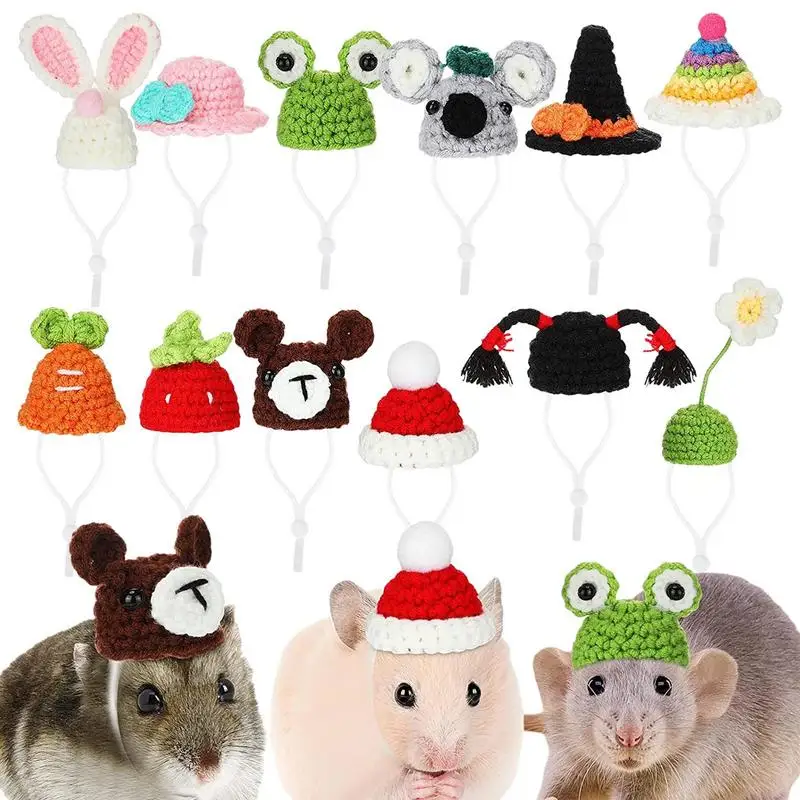 

12PCS Cute Handmade Knitted Hat Hamster Decoration Guinea Pig Hamster Accessories Hamster Toy Hamster Supplies Small Pet Hat