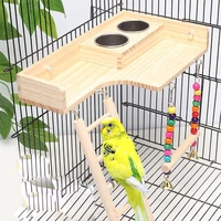 pet bird parrot playground with 2 cups toys bird feeder desk bird swing climbing hanging ladder bridge wood cockatiel playstand