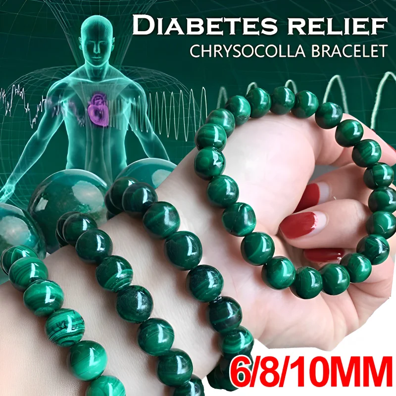 Chrysocolla Malachite Bracelets Women Men Natural Stone Beads Bracelet Round Diabetes Relief Bracelet Healing Jewelry 6/8/10mm