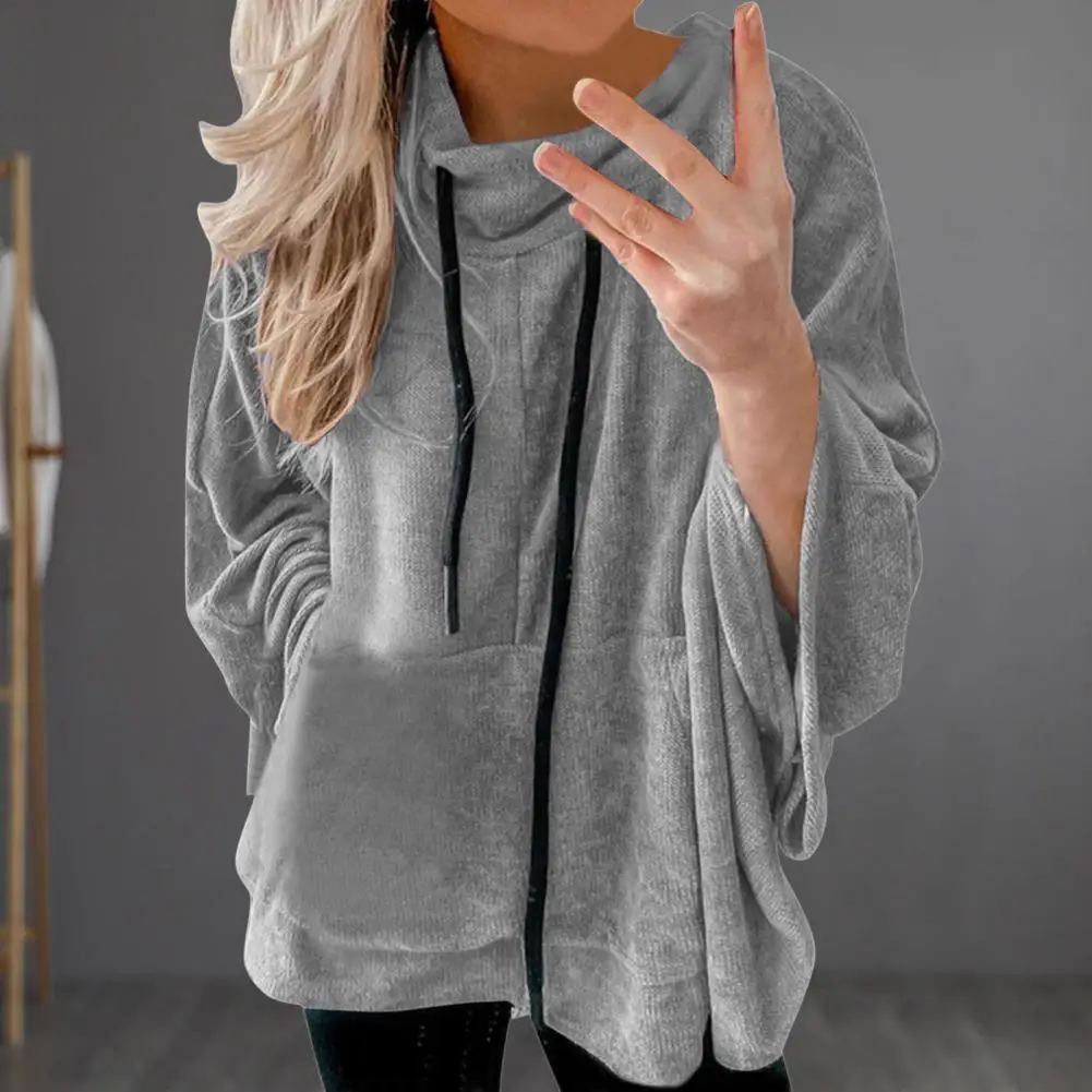 

Trendy Spring Sweatshirt Casual Winter Sweatshirt Loose High Collar Drawstring Women Autumn Sweatshirt Thermal
