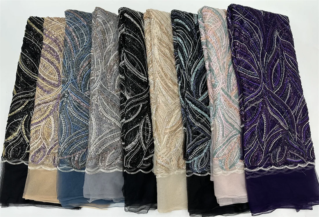 Африканская кружевная ткань с бисером 2025 высокое качество сетчатая для жениха