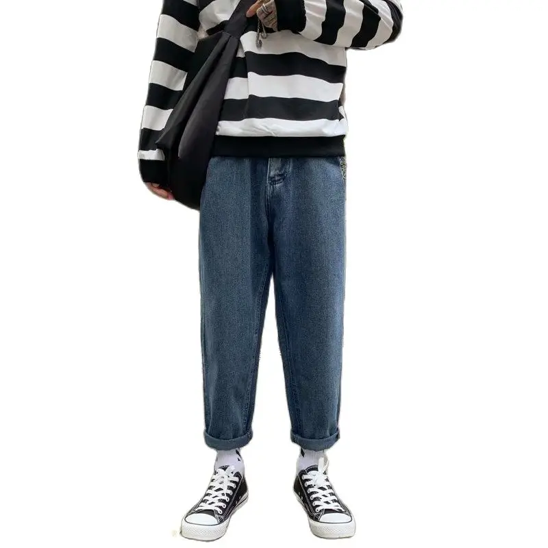 

Spring And Autumn 2022 Fashion Casual Brand Loose Straight Ankle Length Retro Bf Hip Hop Jeans Male Student Korean Old Pants