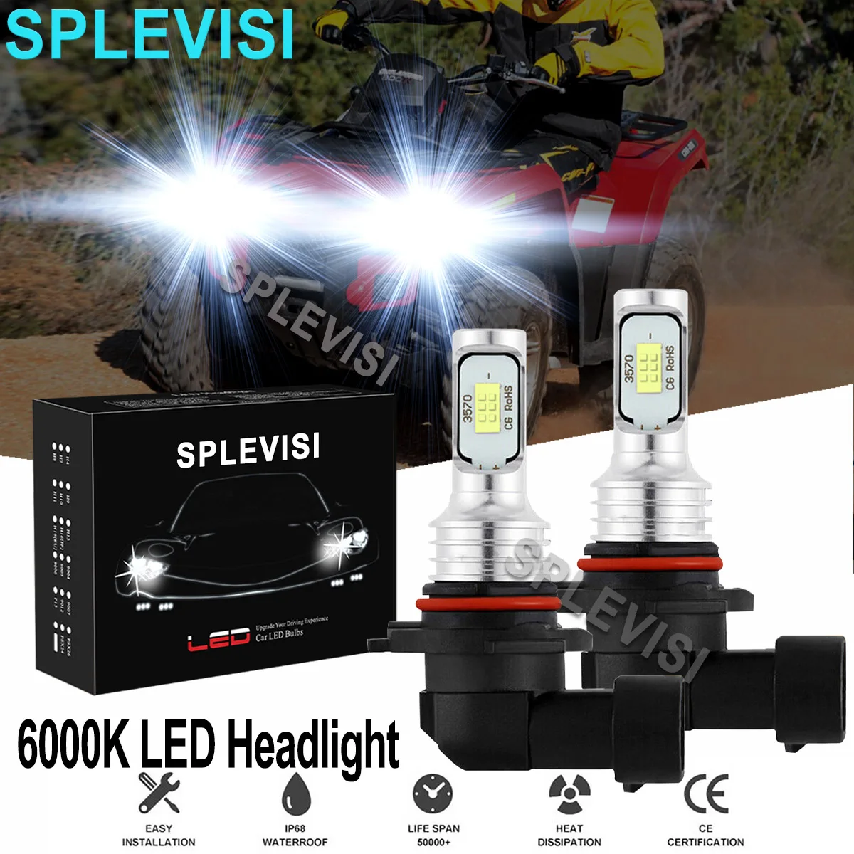 2x70W 6000K Pure White LED Headlight Bulbs Kit For Can-Am Renegade 850 2018-2020 1000 2013-2019 1000R 2016 2017 2018-2019