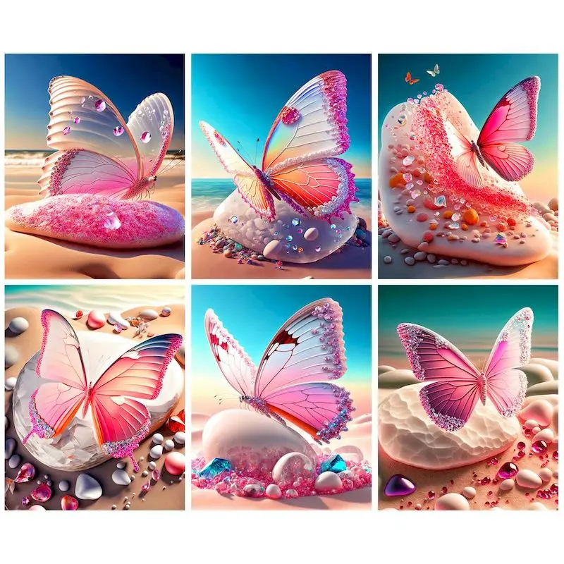 

CHENISTORY 5D Diamond Painting New Arrivals Pink Butterfly Diamond Mosaic Embroidery Rhinestone Pictures Home Decoration