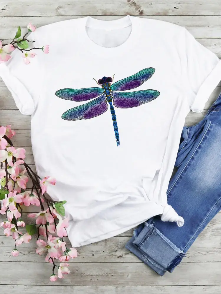 

Tees Ladies Women Dragonfly 90s New Watercolor Short Sleeve Summer Clothes Tops Female Fashion Cartoon Tshirts Graphic T-Shirt