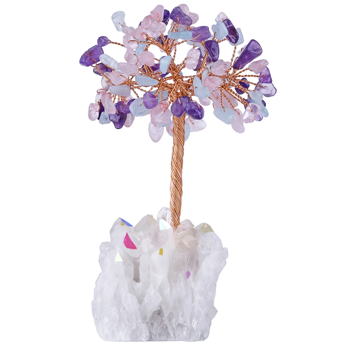 Natural Crystal Tree With AB Rough Rock Quartz Base Reiki Gravel Chip Minerals For Luck Wealth Room Decor Ornaments DIY Gift