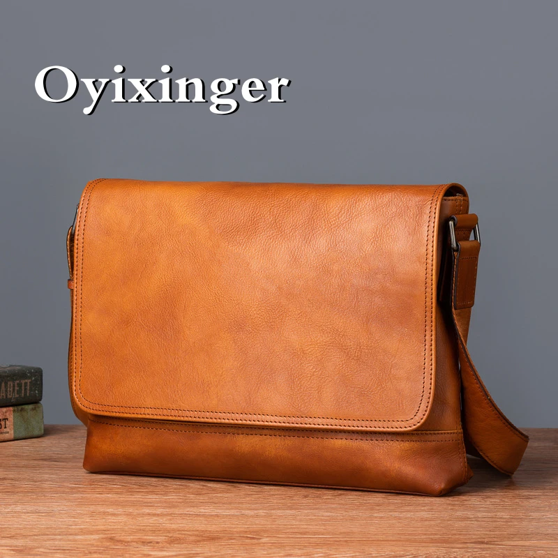 OYIXNGER новый 14-дюймовый компьютерный портфель из воловьей кожи мужской