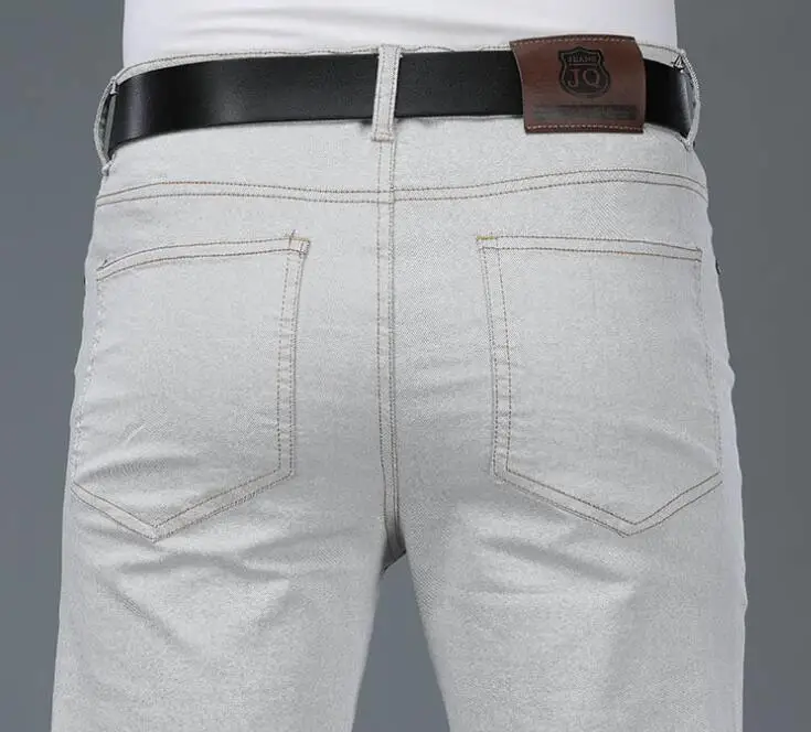 Мужские бежевые свободные джинсы модные джинсовые брюки для мужчин повседневные