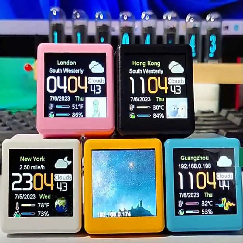 

Forecast Weather Station Clock Smart WIFI Desk Clock for Gaming Desktop Decoration DIY Cute GIF Animations & Electronic Album