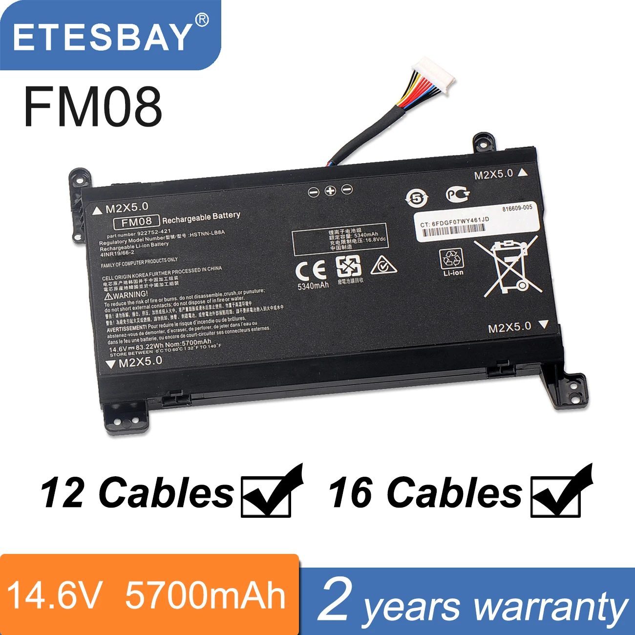 Аккумулятор для ноутбука ETESBAY FM08 для HP Omen 17-AN013TX 17-AN014TX 17-AN014NG Series HSTNN-LB8B 922752-421 8922753-421