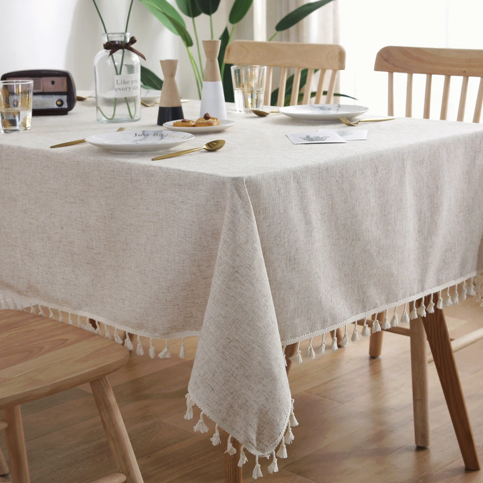 Linen Tablecloth Tassel Rectangular Table Cloth Wedding Decor Coffee Table Cover Table Map Towel Christmas Tablecloth for Table