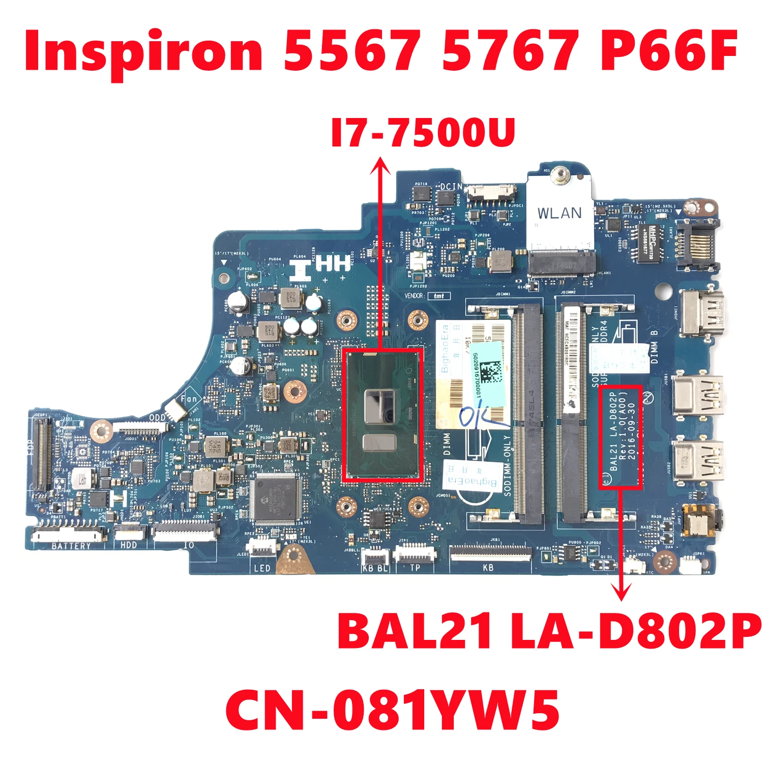 

Детская материнская плата для ноутбука dell Inspiron 5567 5767 P66F