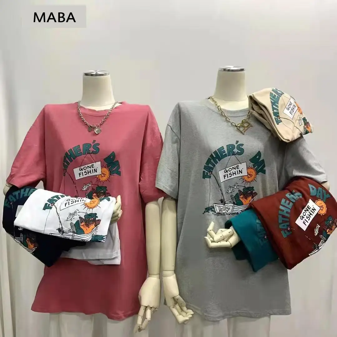 

Summer Women Cotton Loose Cartoon T-shirt Top 2022 Ladies O-neck Short Sleeve Pattern Print Simple Casual Oversized T-shirt