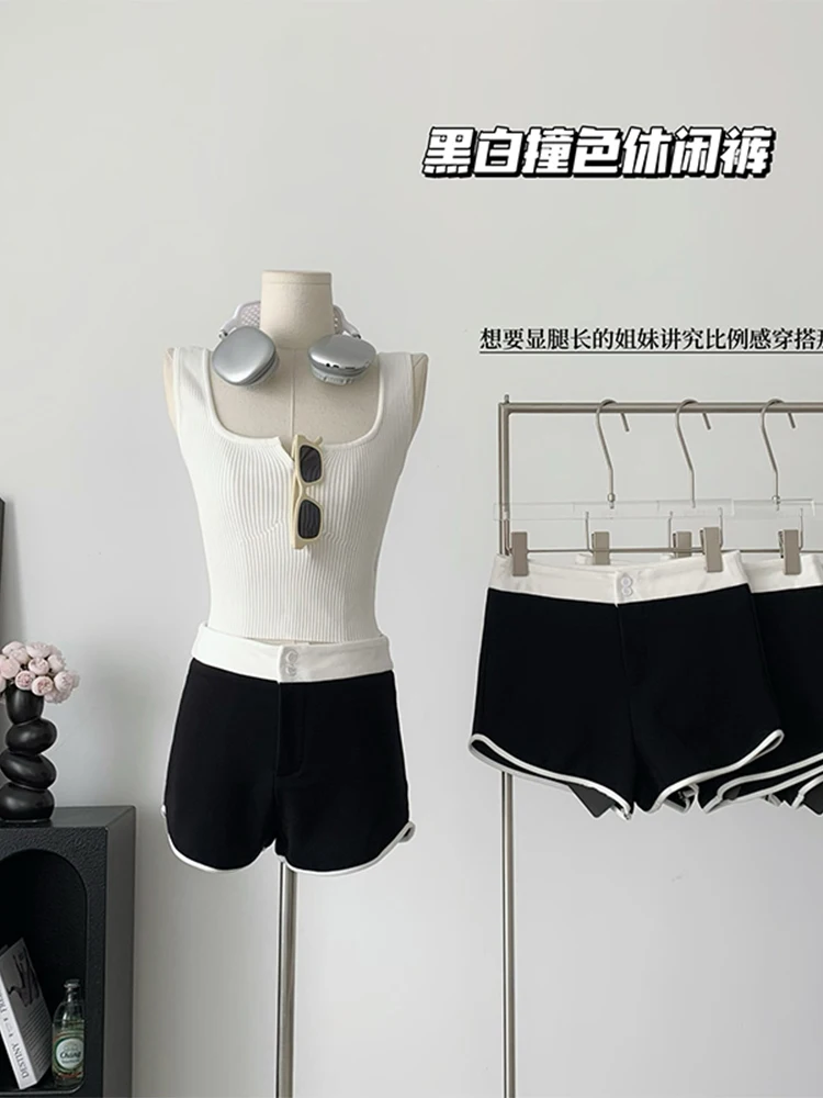 

Женские винтажные шорты Gyaru, милые дизайнерские шорты контрастных цветов в Корейском стиле, уличная одежда Y2k, Новинка лета 2023