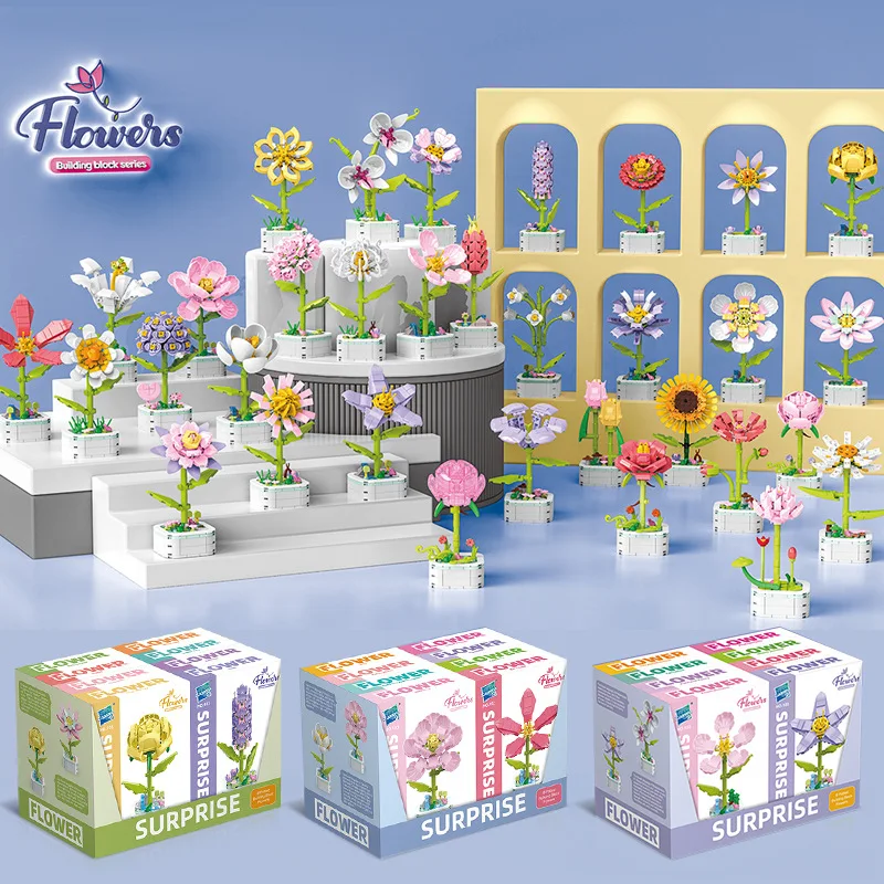 

Children's puzzle small particle Mosaic building blocks potted flower simulation rose epiphyllum building block model toys