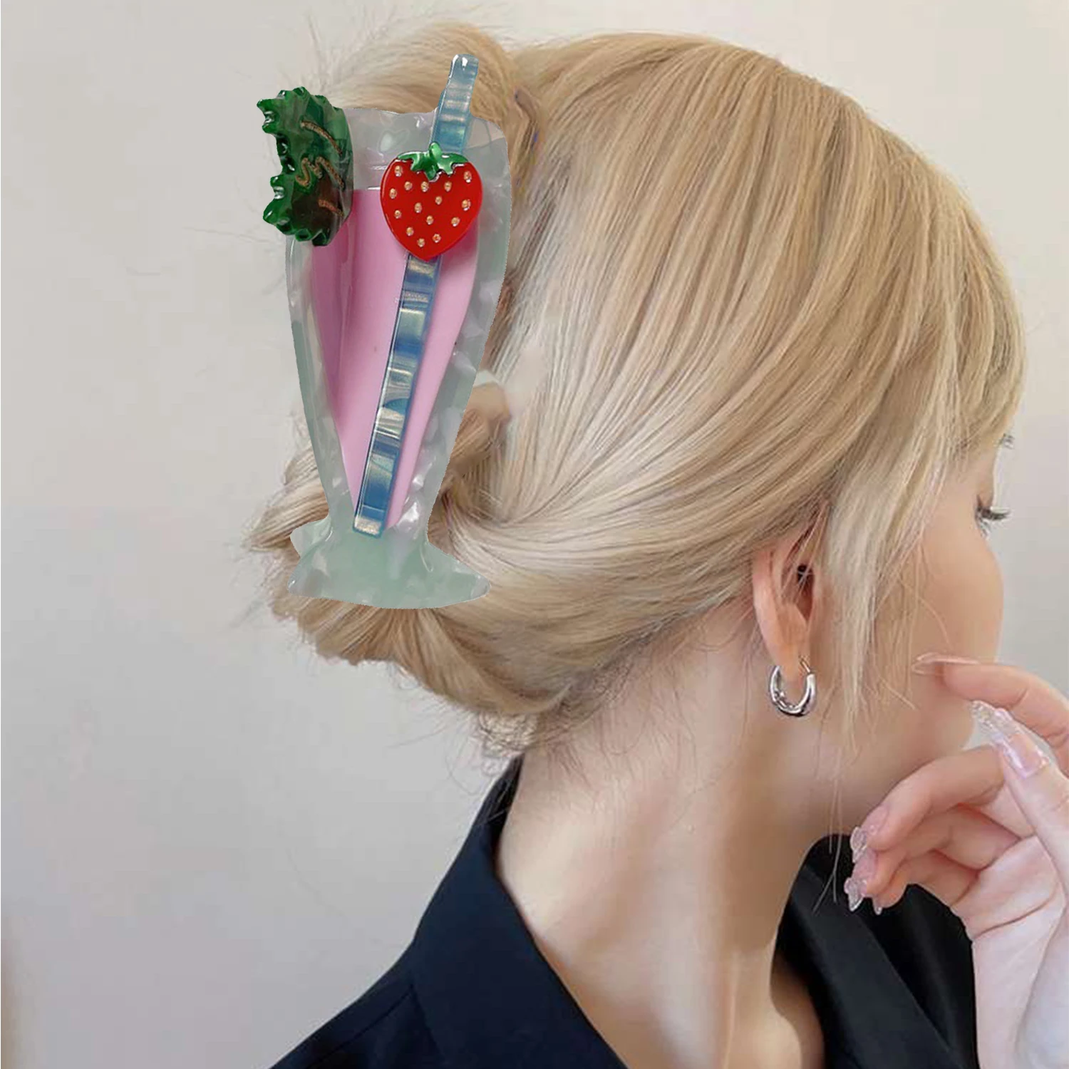 

Strawberry Cocktail Acetic Acid Grip Clip Funny Hair Claw Hairpin Shark Clip Headwear Hair Accessories For Women