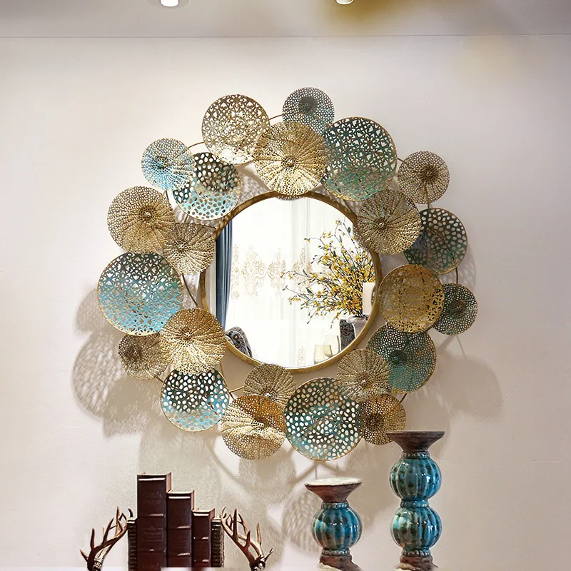 

Специальное предложение, простое круглое зеркало в европейском стиле, рама в виде листьев лотоса для гостиной, Настенное подвесное зеркало,...