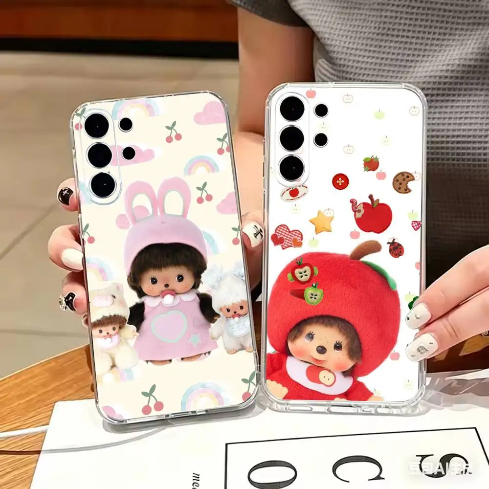 Фото Прозрачный тонкий мягкий чехол C-Cute M-Monchhichi-es для Samsung S 25,24,23,22,30,21,10,9,Ultra,Plus,Lite,FE,4,5 G №1