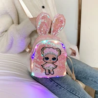 original lol surprise dolls childrens backpack anime figure led colorful lights sequins female kids small bag birthday gifts