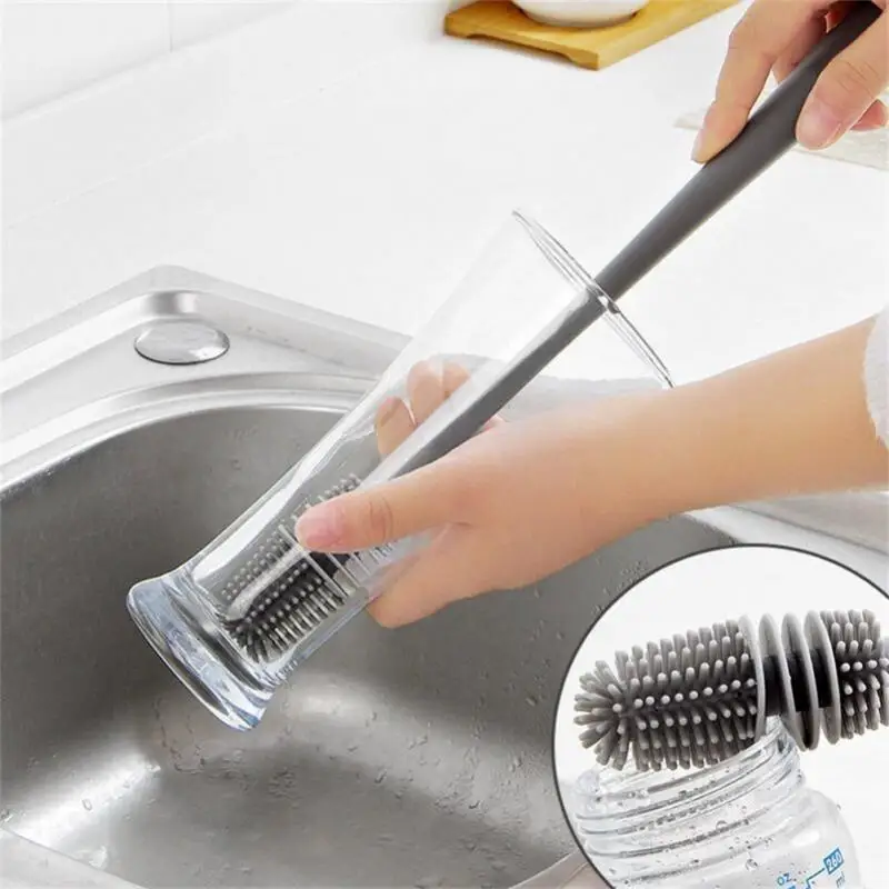 

Long Handle TPR Cup Brush Silicone Bottle Brush Feeding Bottle Cleaning Brush Glass Jar Brush No Dead-end Cleaning Brush