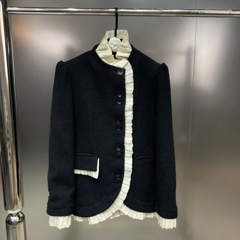 

Куртка BORVEMAYS женская с круглым вырезом, Модный повседневный свободный пиджак с длинными рукавами, с оборками в стиле пэчворк, WX260, Осень-зима ...