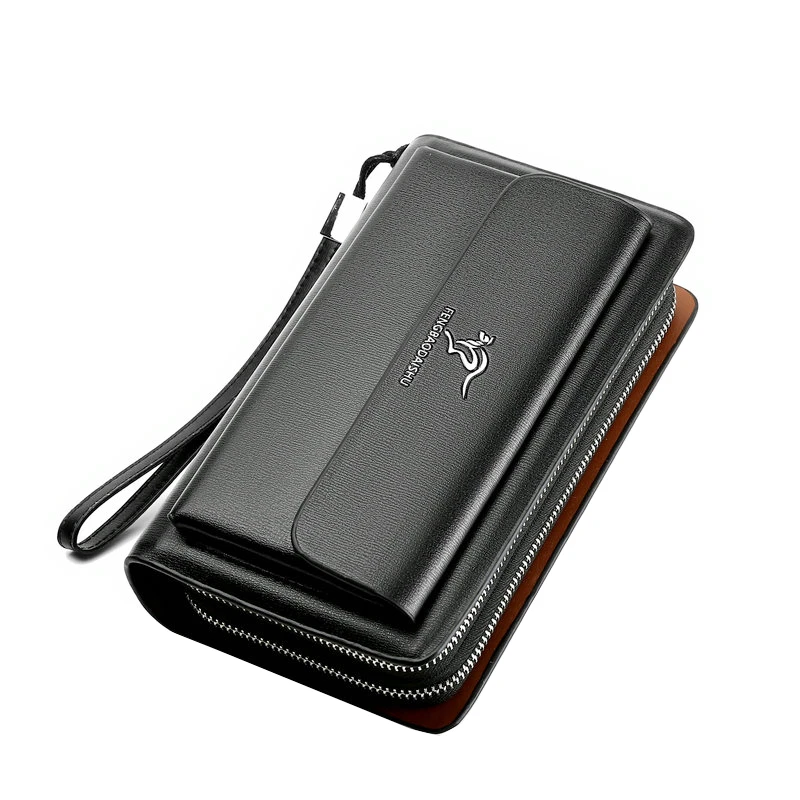 Высококачественная однотонная кожаная мужская сумка с двойной молнией длинный