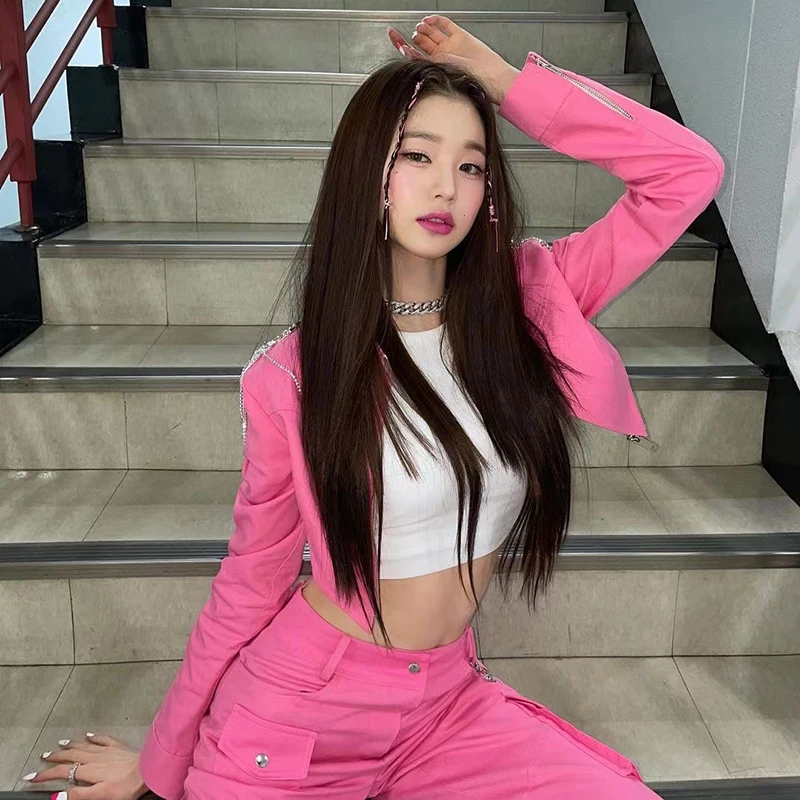 Новые сценические сексуальные женские укороченные топы Kpop брюки-карго костюм