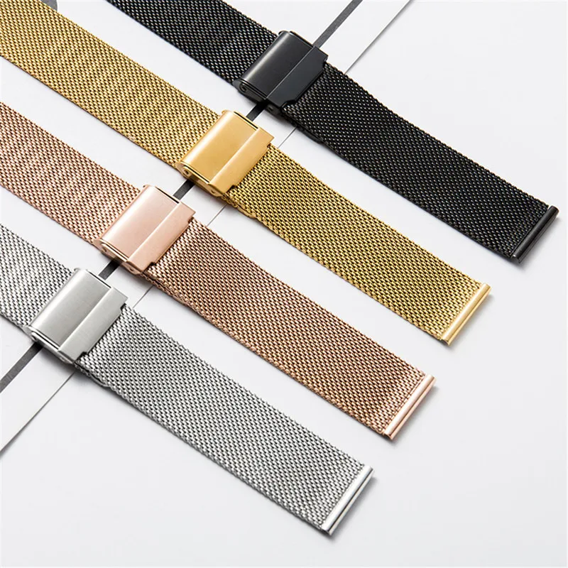 Milanese Watchband 12mm 14mm 16mm 18mm 20mm 22mm 24mm Universal Stainless Steel Metal Watch Band Strap Bracelet Black Rose Gold