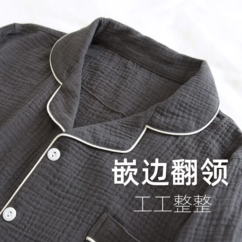 Pajamas Cotton Men's Suit Loose Spring and Autumn Large Size Cotton Crepe V-neck Long-sleeved Casual and Comfortable Loungewear