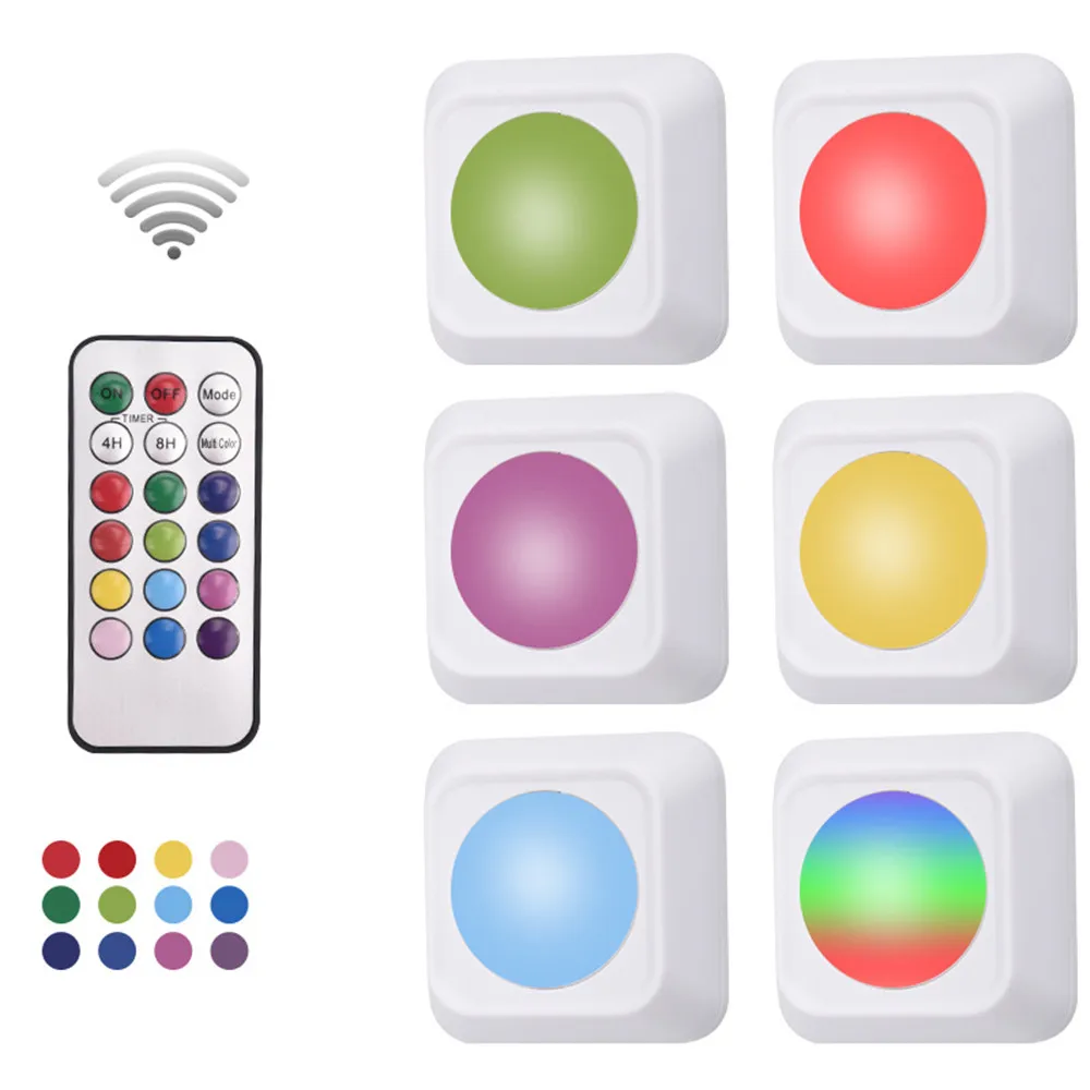 

3/6Pcs Battery Powed Led Small Night Light Smart Control Colorful Cabinet Light Wireless Remote Control Easy To Instal