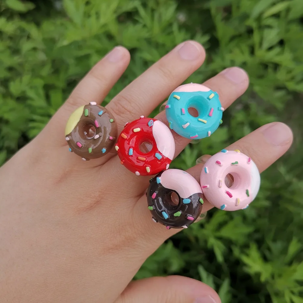 

Cute Korean Donuts Acrylic Multicolor Rings for Kids Girls Lovely Resin Finger Rings Anillo Jewelry Teen's Birthday Gift