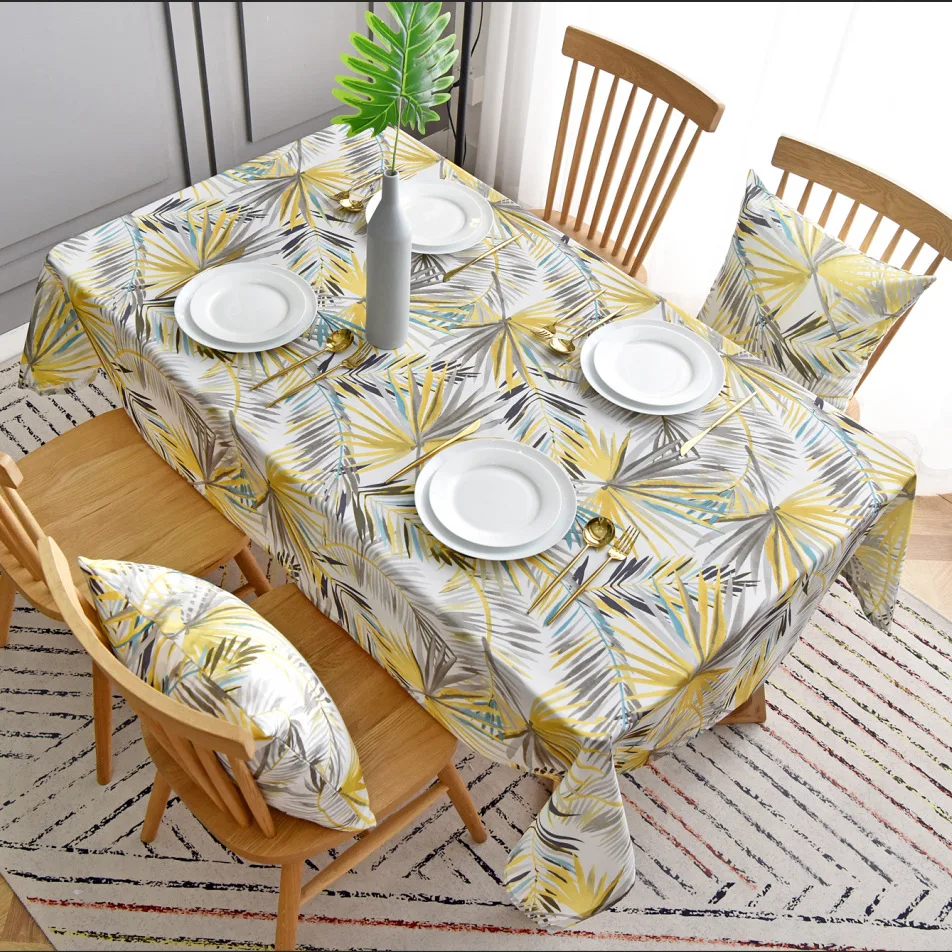 

Small Fresh Leaves Pattern Dinning Table Decoration Dustproof Table Mat Waterproof Tablecloth Picnic Blanket Mantel Mesa Nappe