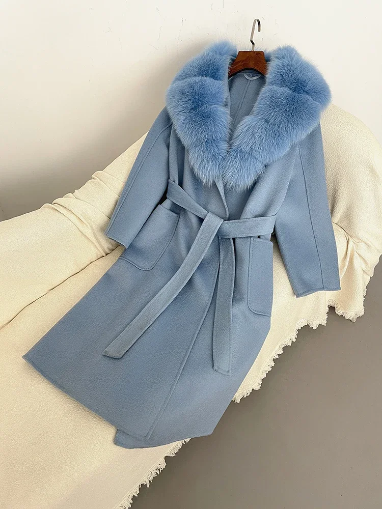 Женское длинное Свободное пальто с поясом Элегантная куртка из смешанной шерсти