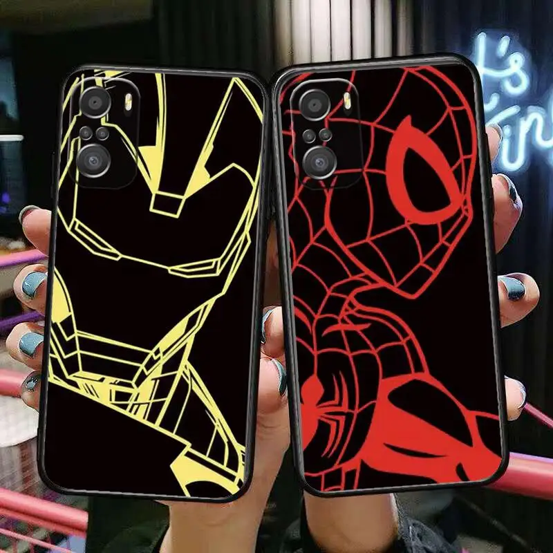 

Marvel Iron Man Spiderman Phone Case For xiaomi mi 11 Lite pro Ultra 10s 9 8 MIX 4 FOLD 10T 5g Black Cover Silicone Back Prett
