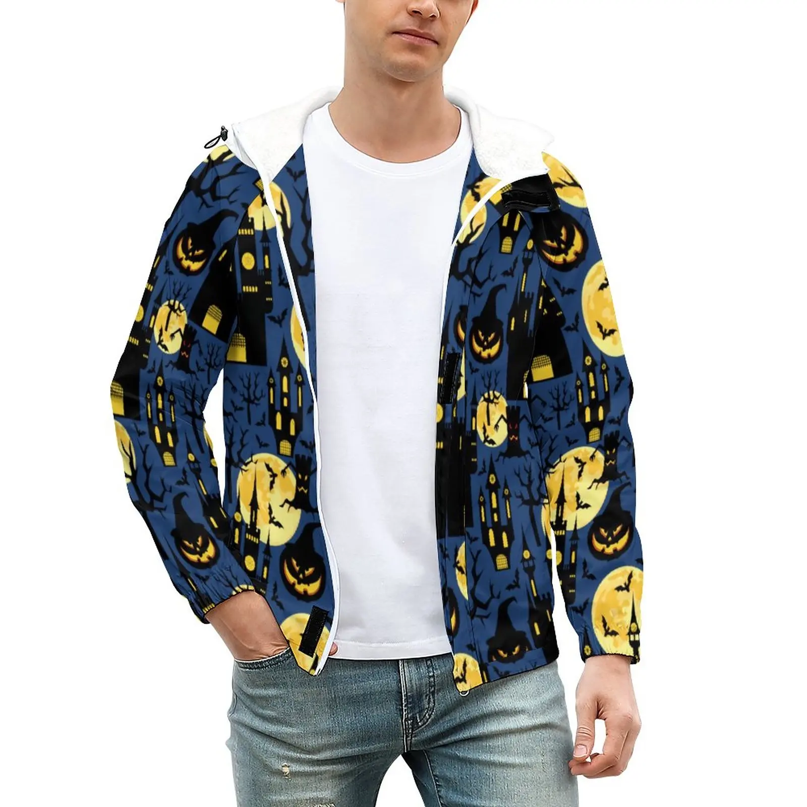 

Утепленные повседневные куртки на Хэллоуин, мужские пальто с приведениями в дом летучих мышей, зимняя куртка в стиле каваи, ветрозащитный д...