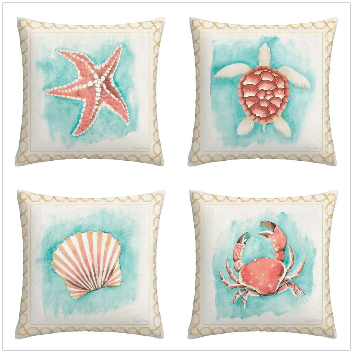 Red Sea Creature Painting Linen Pillow Cover Decoration Living Room Sofa Decoration Cushion Cover Home Decor Car Cushion Cover