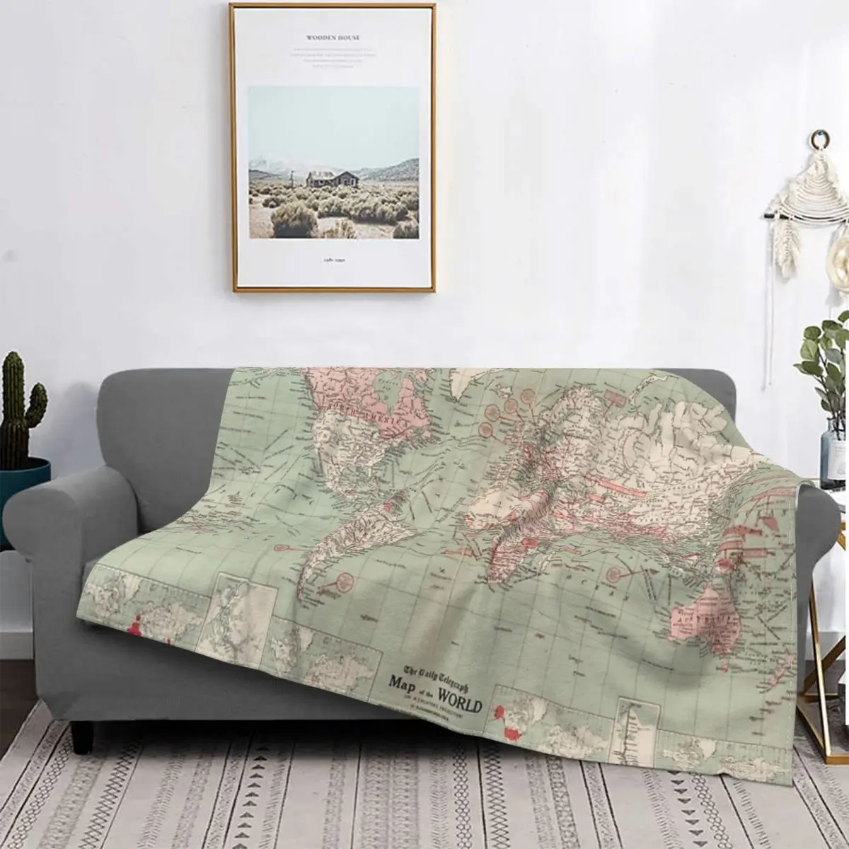 

Manta Vintage Map Of The World 1918, colcha para cama a cuadros, manta de playa de lino, manta de verano a cuadros en el sofá