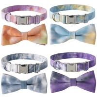 dog collar 100 cotton tie dye alloy buckle neck detachable bow tie pet adjustable for puppy small medium large dogs collars